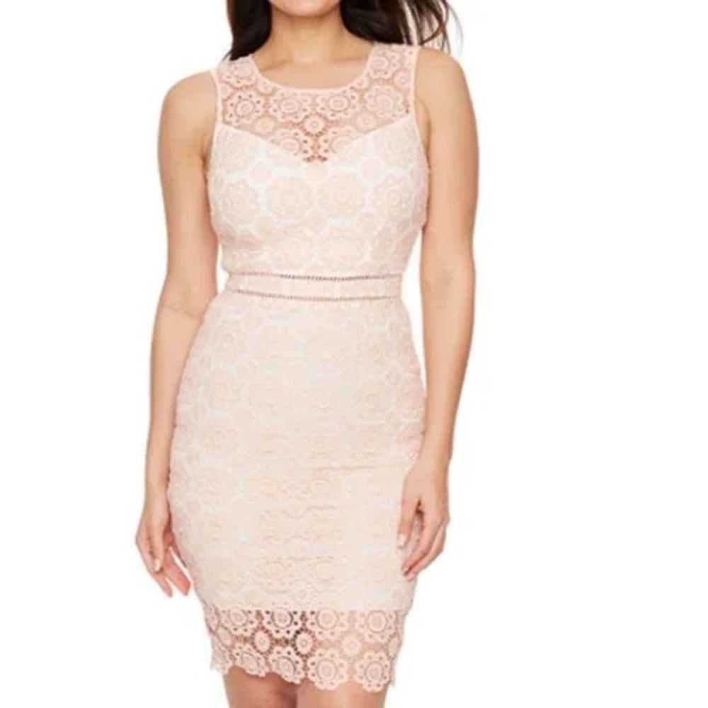 PREMIER AMOUR 🩷 Pink Crochet / Lace Midi Sleeveless Dress w White Liner Size 10